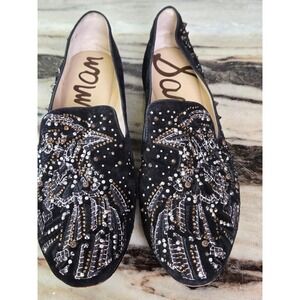 Sam Edelman Avalon Black Suede Studded Embroidered Loafers  
10M Flat Shoes